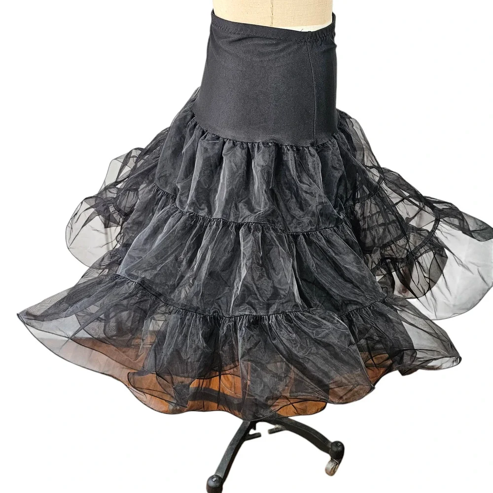 Grace Karin black tiered petticoat cancan rockabilly square dance slip L